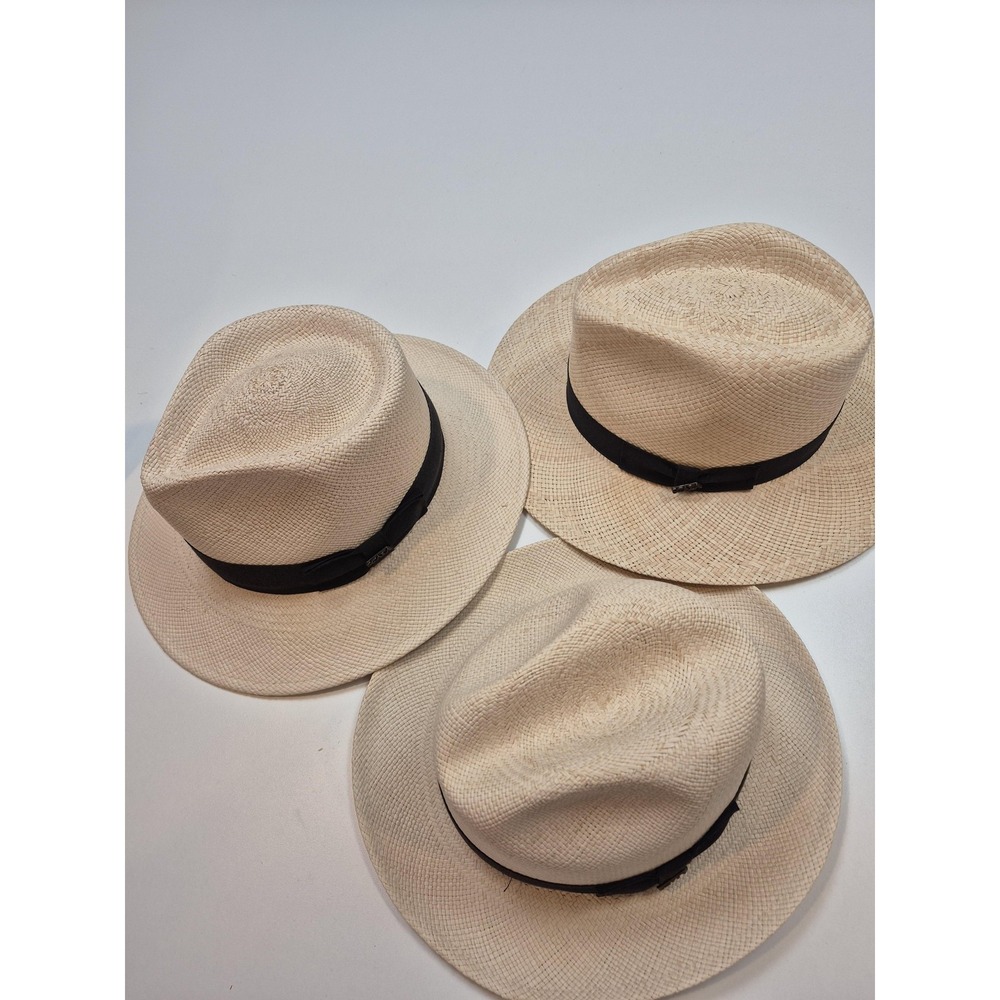Scala Hat Fedora Mens S Beige Straw Wide Brim Water Resistant Handmade - Picture 8 of 9